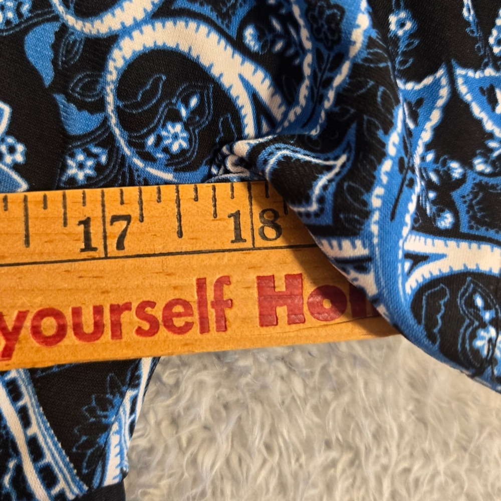 Cato Womens Blue Paisley Print V-Neck Maxi Dress Short Sleeve Front Slit Large - Picture 3 of 7